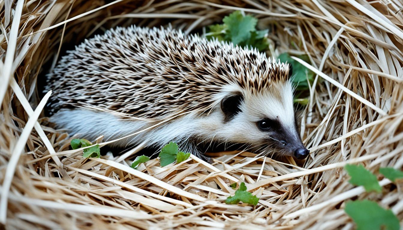 Egel verbergt zich in stro en bladeren.