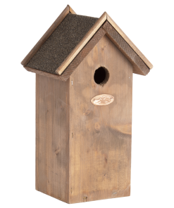 Houten vogelhuisje nestkast Rosa met schuin dak en opening vogelhuisjes.