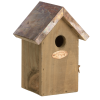 Houten vogelhuisje king met koperkleurig dak voor winterkoning.