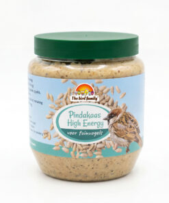 Pindakaas voor vogeltjes, energierijk tuinvoer, pot met deksel.