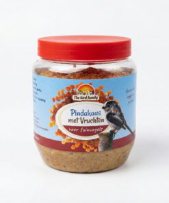 Pindakaas met fruit voor tuinvogels in pot.