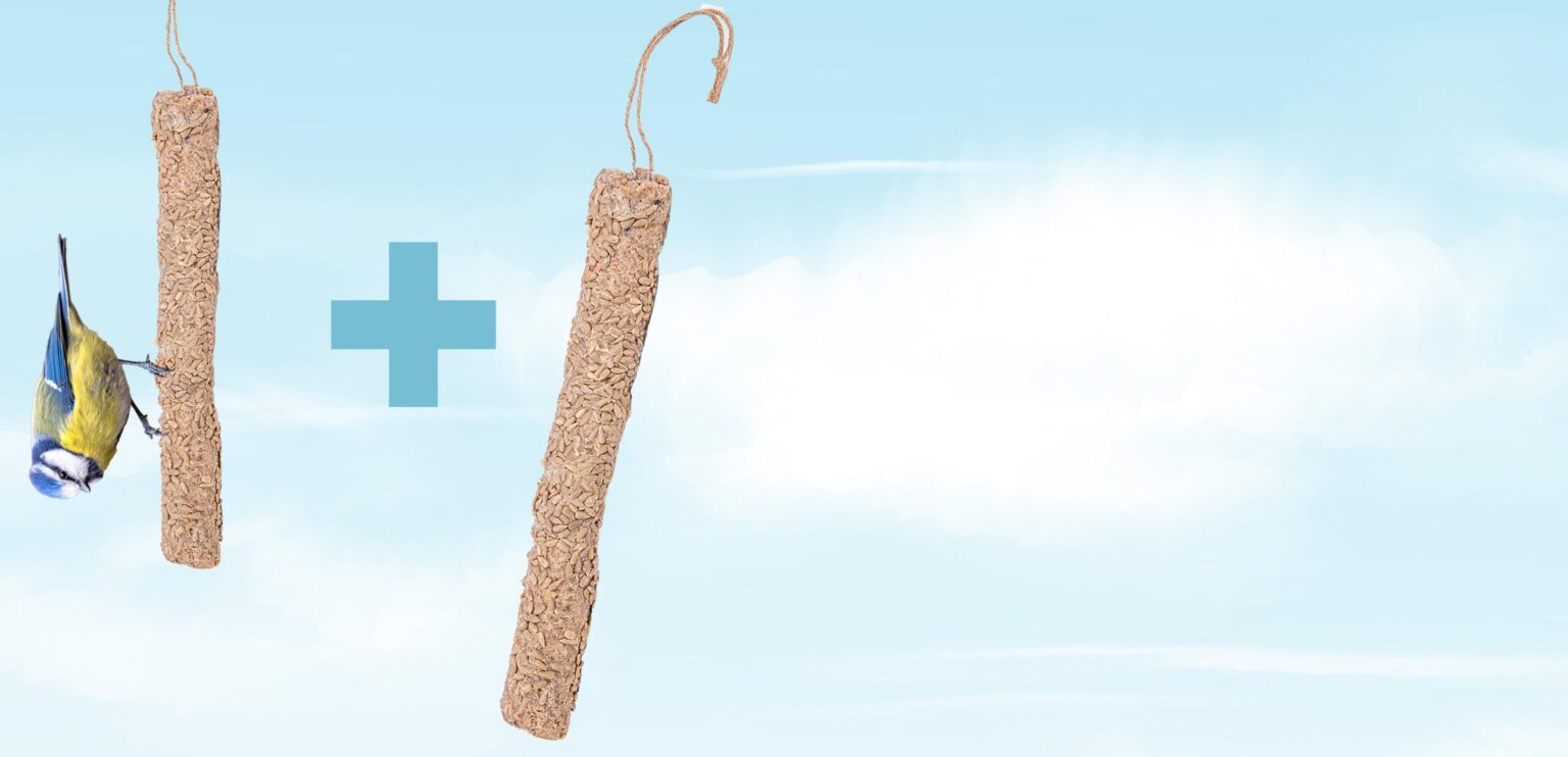 Vogel bij zaadstokken met plusteken in lucht