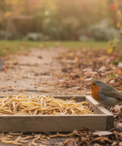 Twee vogels eten insecten in de tuin