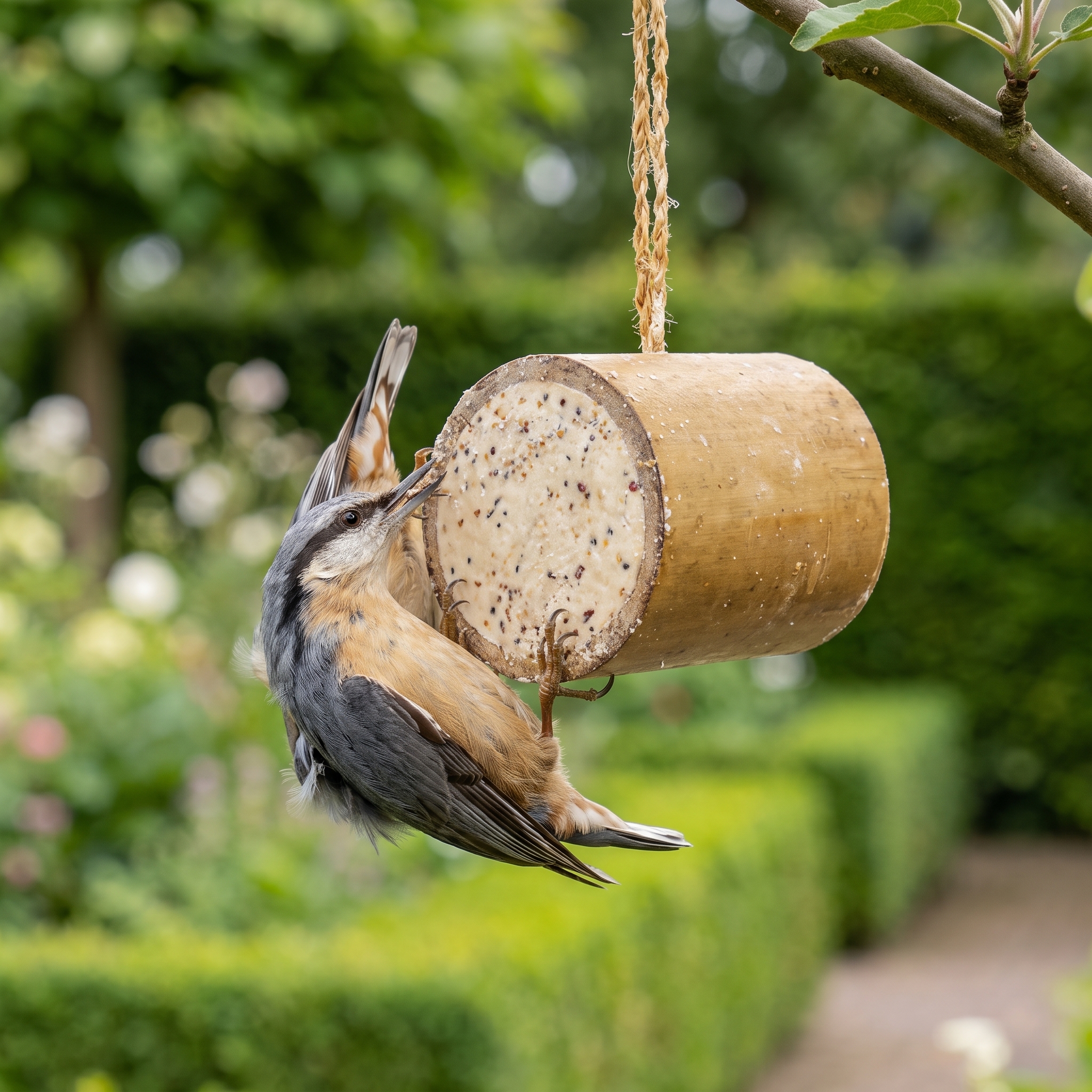 Boomklever eet uit High Energy Bamboo feeder