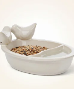 Witte keramieken drinkschaal voor vogels