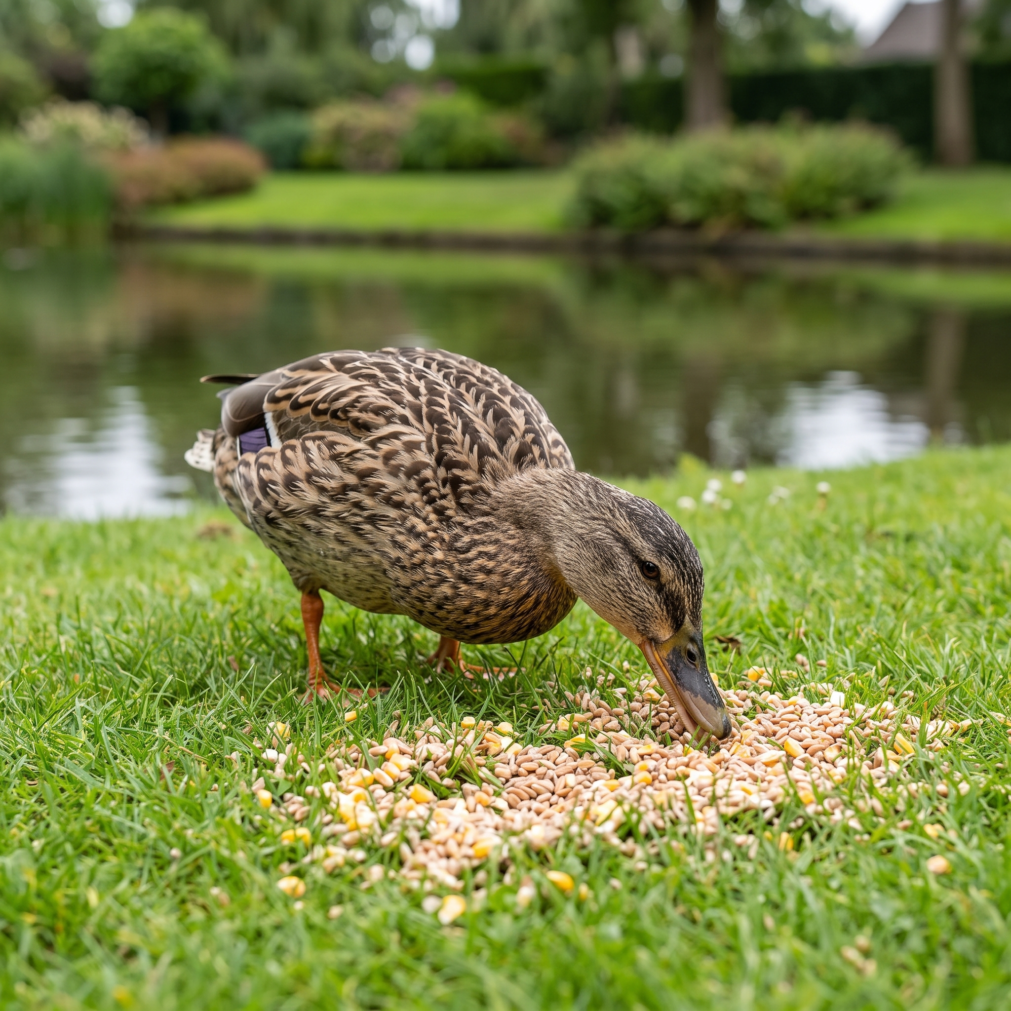 Eend eet Premium Gemengd Scharrelgraan op de oever