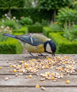 Koolmees eet Strooivoer kennismakingspakket van de voedertafel